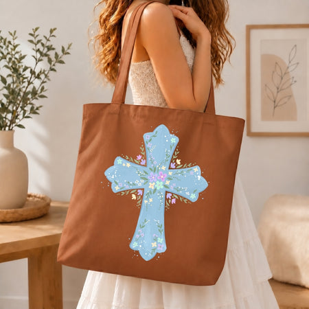 Vintage Floral Cross PNG | Canvas Tote Bag Christian Sublimation Design