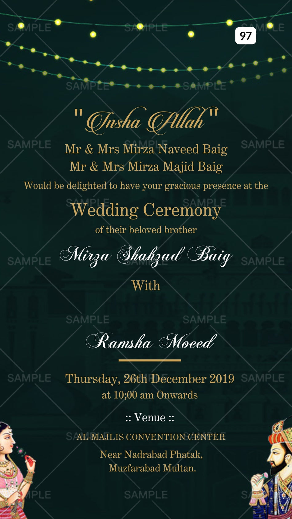 Nikah ceremony invitation card Canva Editable Template of Muslim family in english language with Shining theme design 97