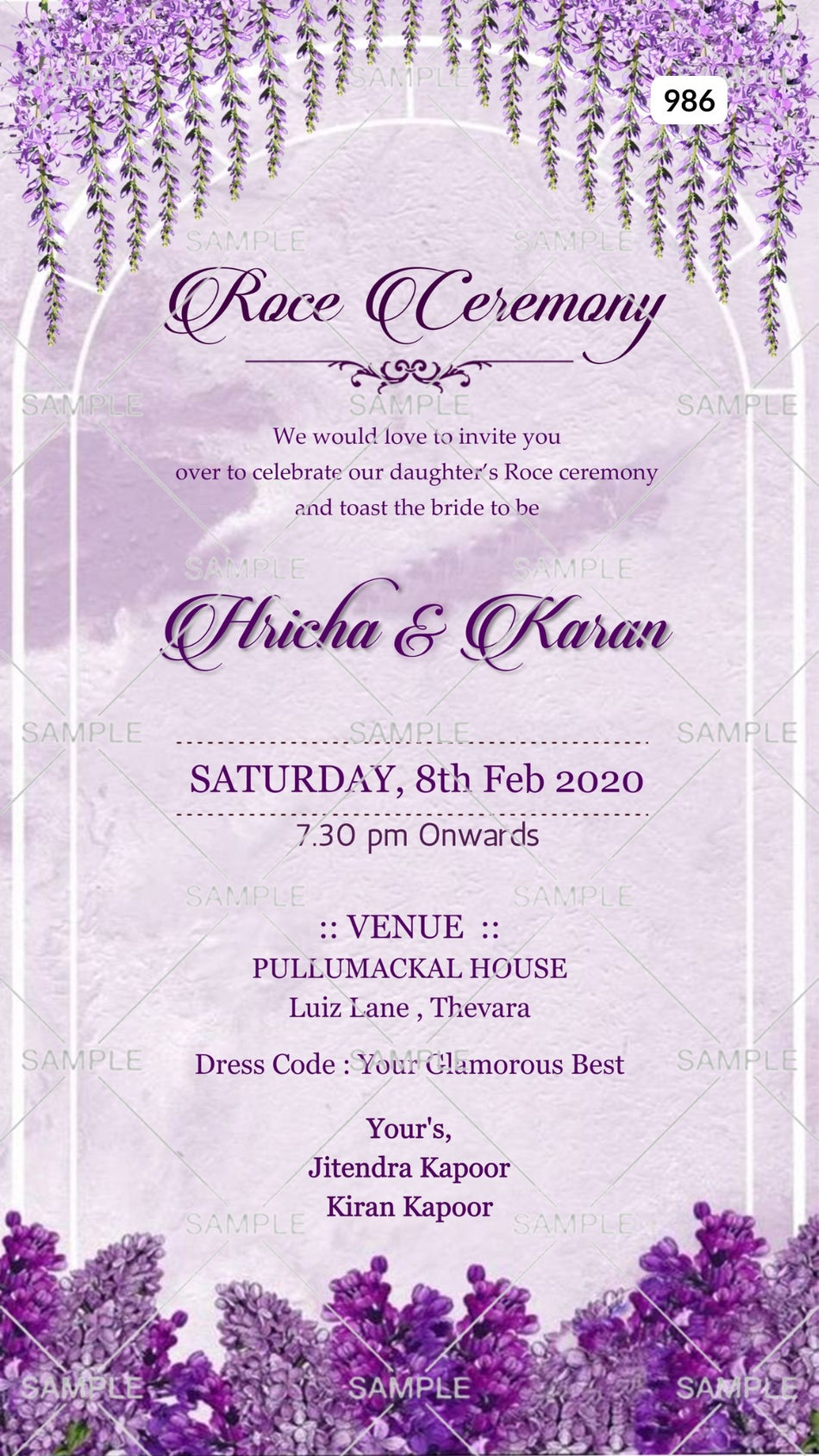 Roce ceremony invitation card Canva Editable Template in english language with flowers as vintage theme design 986