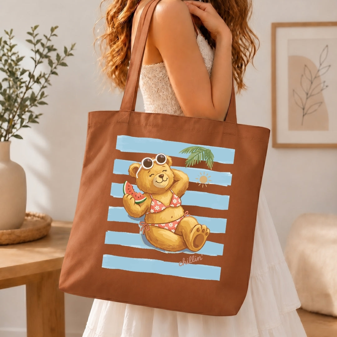 Vintage Chillin Bear PNG | Canvas Tote Bag Summer Sublimation Design