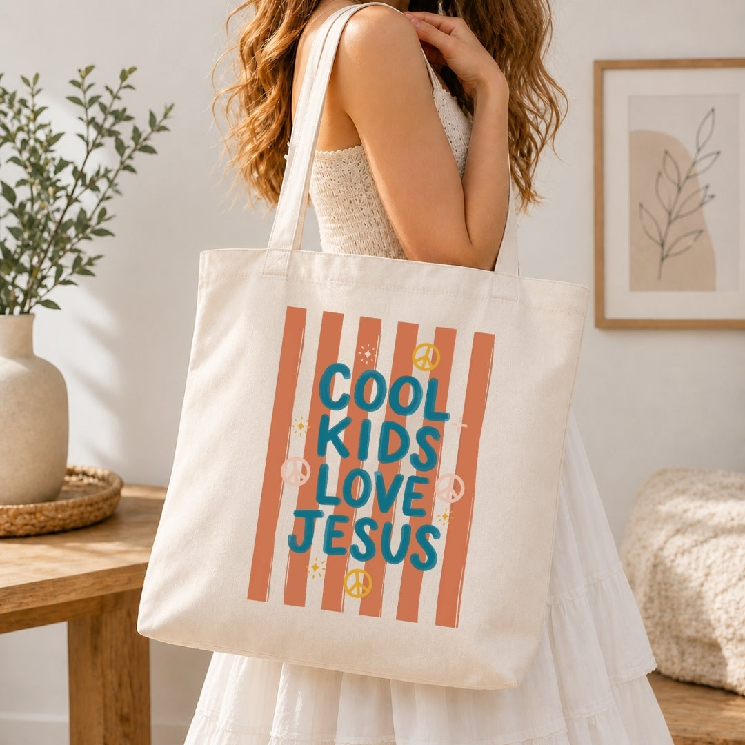 Vintage Striped Cool Kids Love Jesus PNG | Canvas Tote Bag Sublimation Design