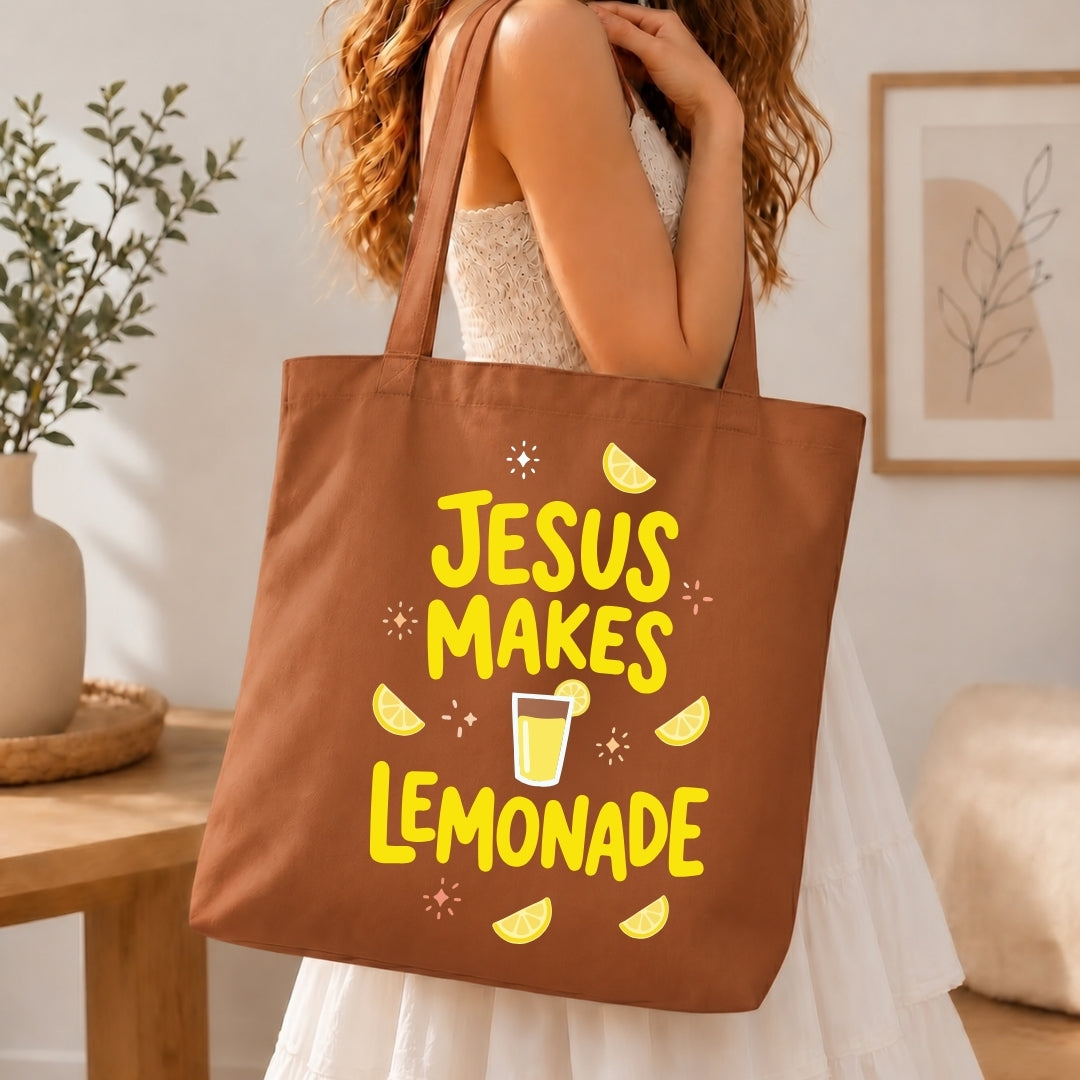 Retro Jesus Makes Lemonade PNG | Brown Canvas Tote Bag Sublimation