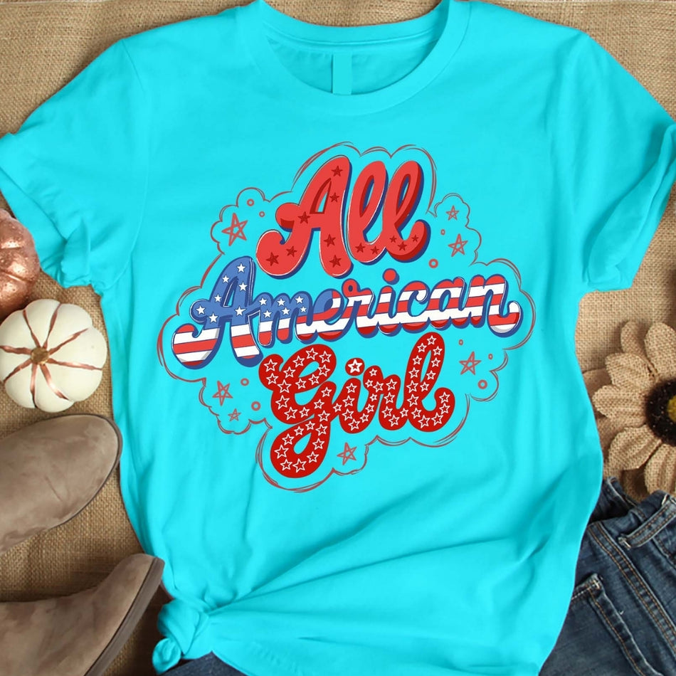 All American Girl PNG, Patriotic USA Sublimation Design, Four of July Digital Download, Red White Blue Graphic, Independence Day Shirt Print A 1589