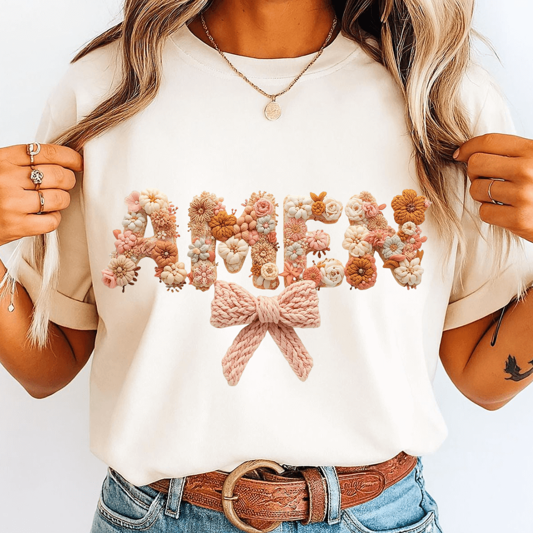 AmenCrochetStyleTextPNGFaithFloralBowArt