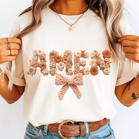 AmenCrochetStyleTextPNGFaithFloralBowArt