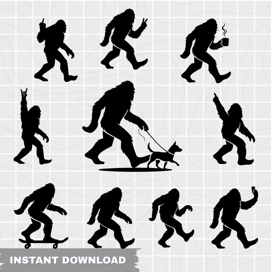 Bigfoot SVG Bundle | 10 Funny Sasquatch Silhouettes | Cricut Cut Files | Instant Download - C54