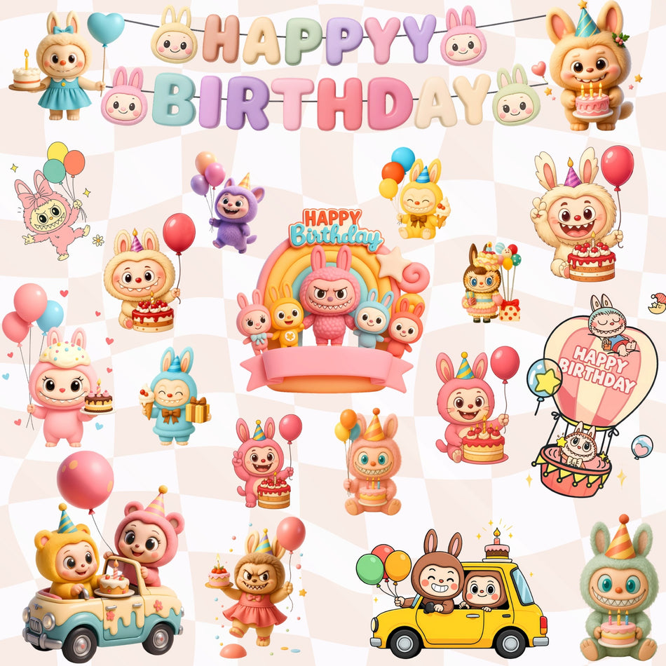 Birthday Labubu Clipart Bundle | 34 PNG Sublimation Designs | Kawaii Party Graphics | Instant Download - C27