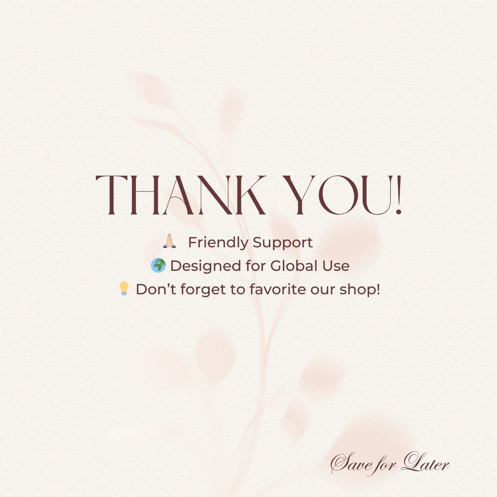 Thank you message with support and shop promotion on a light background