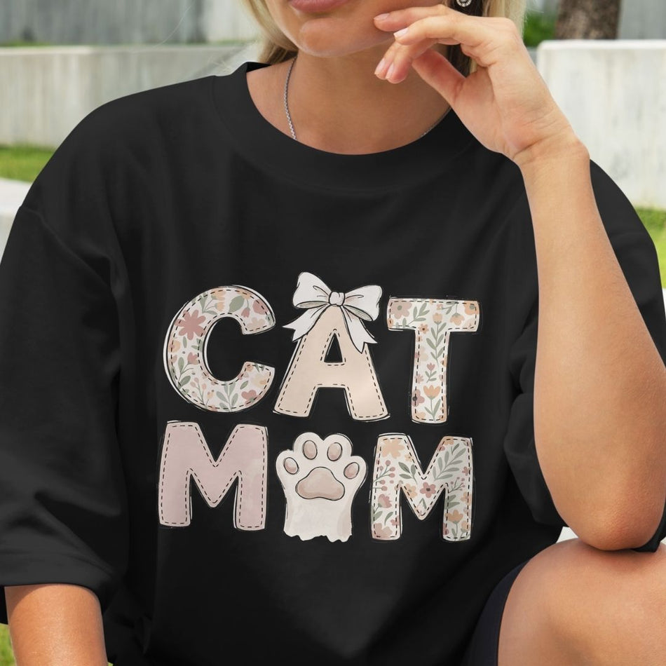 Cat Mom PNG, Floral Coquette Kitty Design, Cute Paw Typography Graphic, Pet Lover Sublimation File, Aesthetic T Shirt Print Download A1460