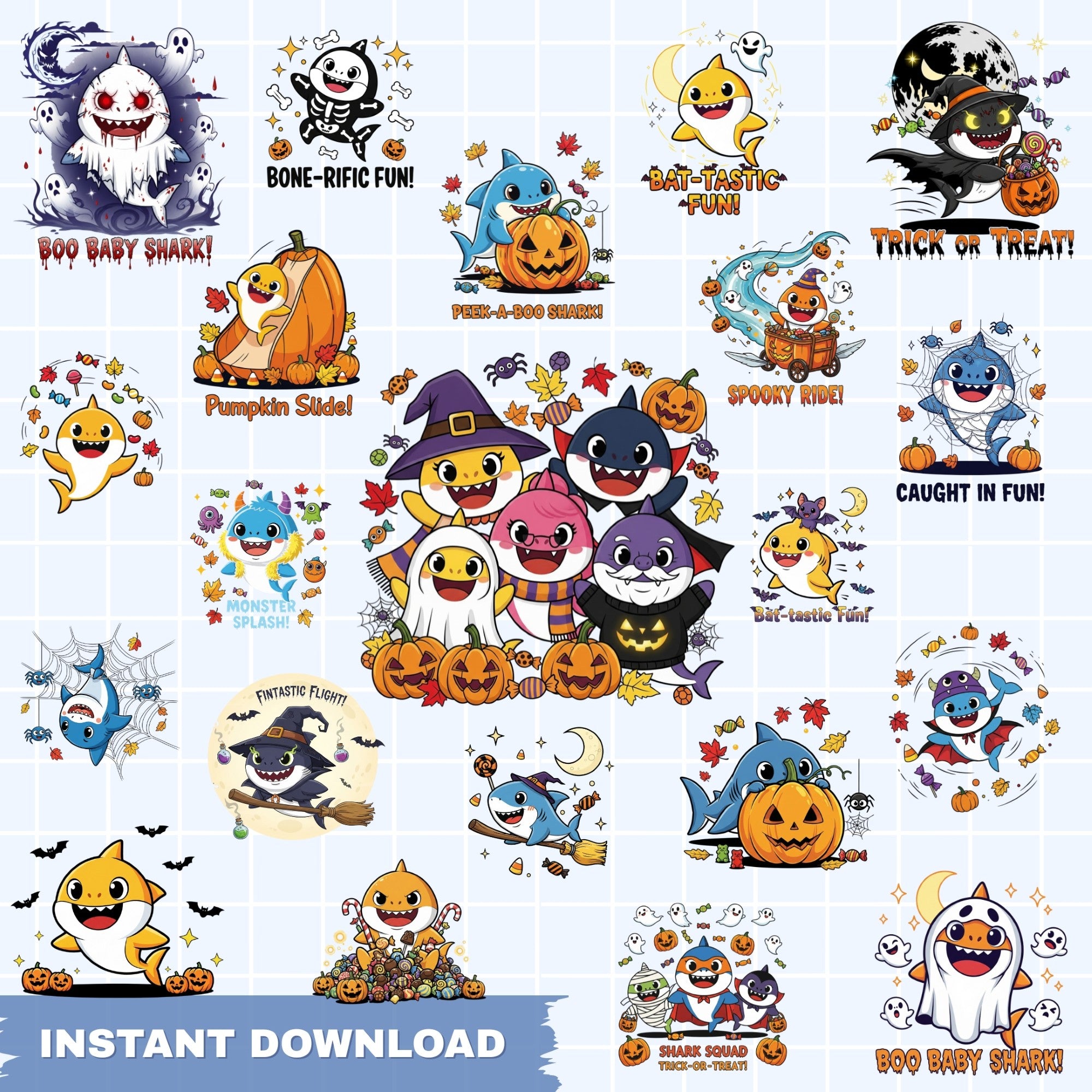 Collection of Halloween-themed stickers featuring cartoon characters on a white background.