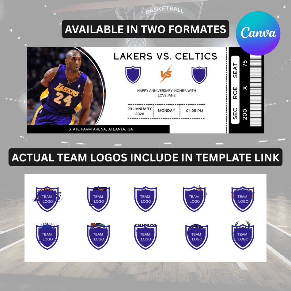 CustomBasketballTicketCanvaTemplateInstantDownload