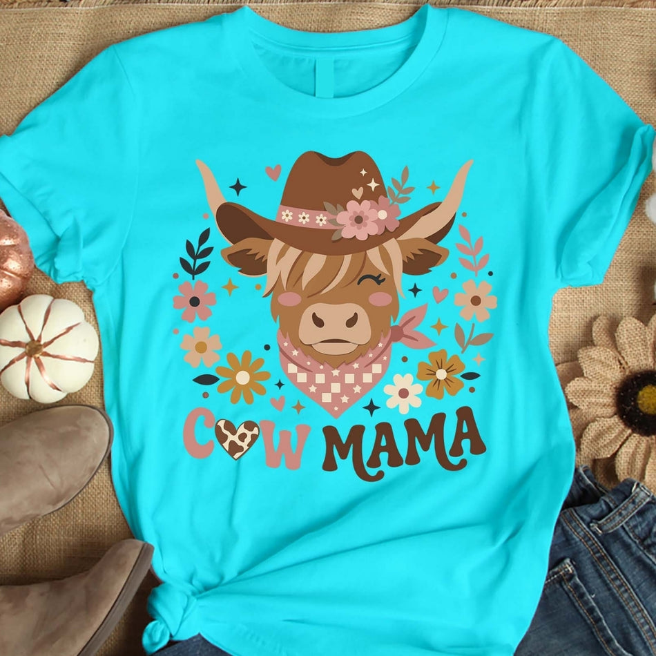 Cow Mama PNG, Highland Cow Sublimation Design, Western Mom Shirt Graphic, Floral Cowgirl PNG, Farmhouse Mama Digital Download A 1577