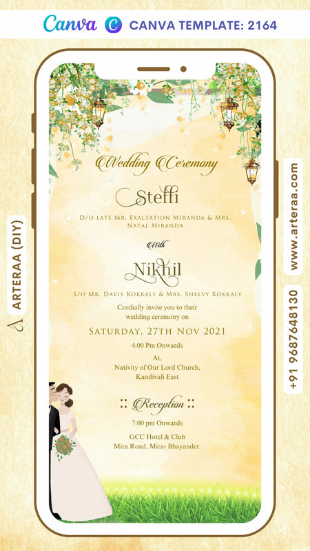 Wedding ceremony invitation card Canva Editable Template of hindu maharashtrian marathi family in english language with garden theme design 2164