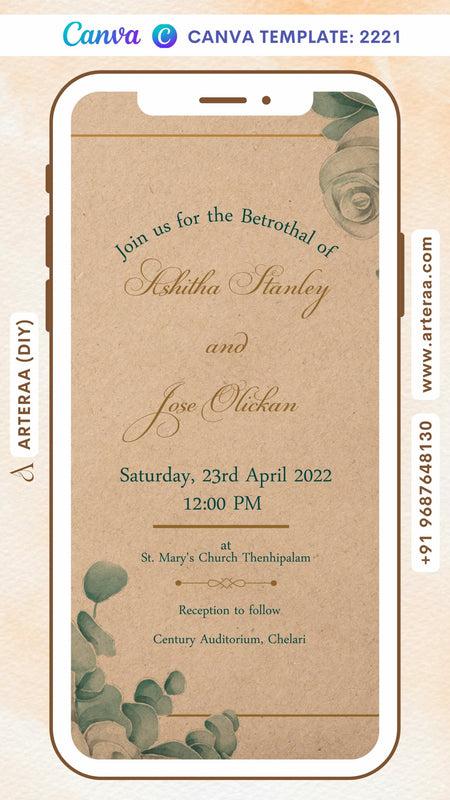 Digital Betrothal Invitation Of Christian Family In English Language With Pastel Floral Theme Canva Editable Video Template Design No. 2221