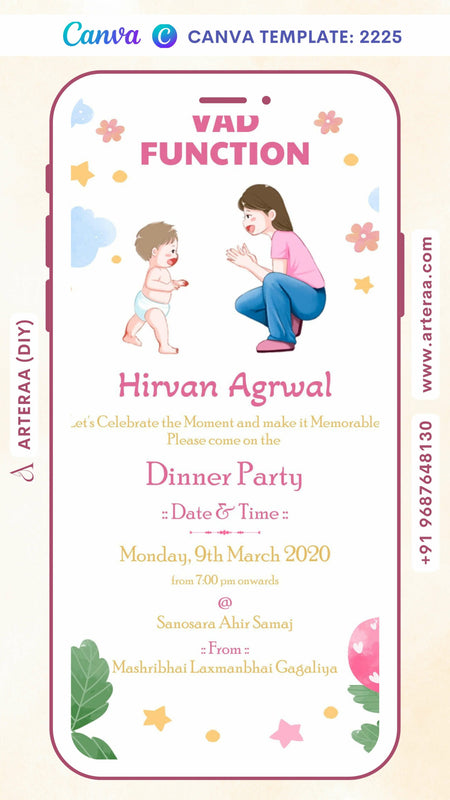 Digital Vad Function Invitation of Indian Family in English Language With Minimalistic Playful Theme Canva Editable Video Template Design No. 2225