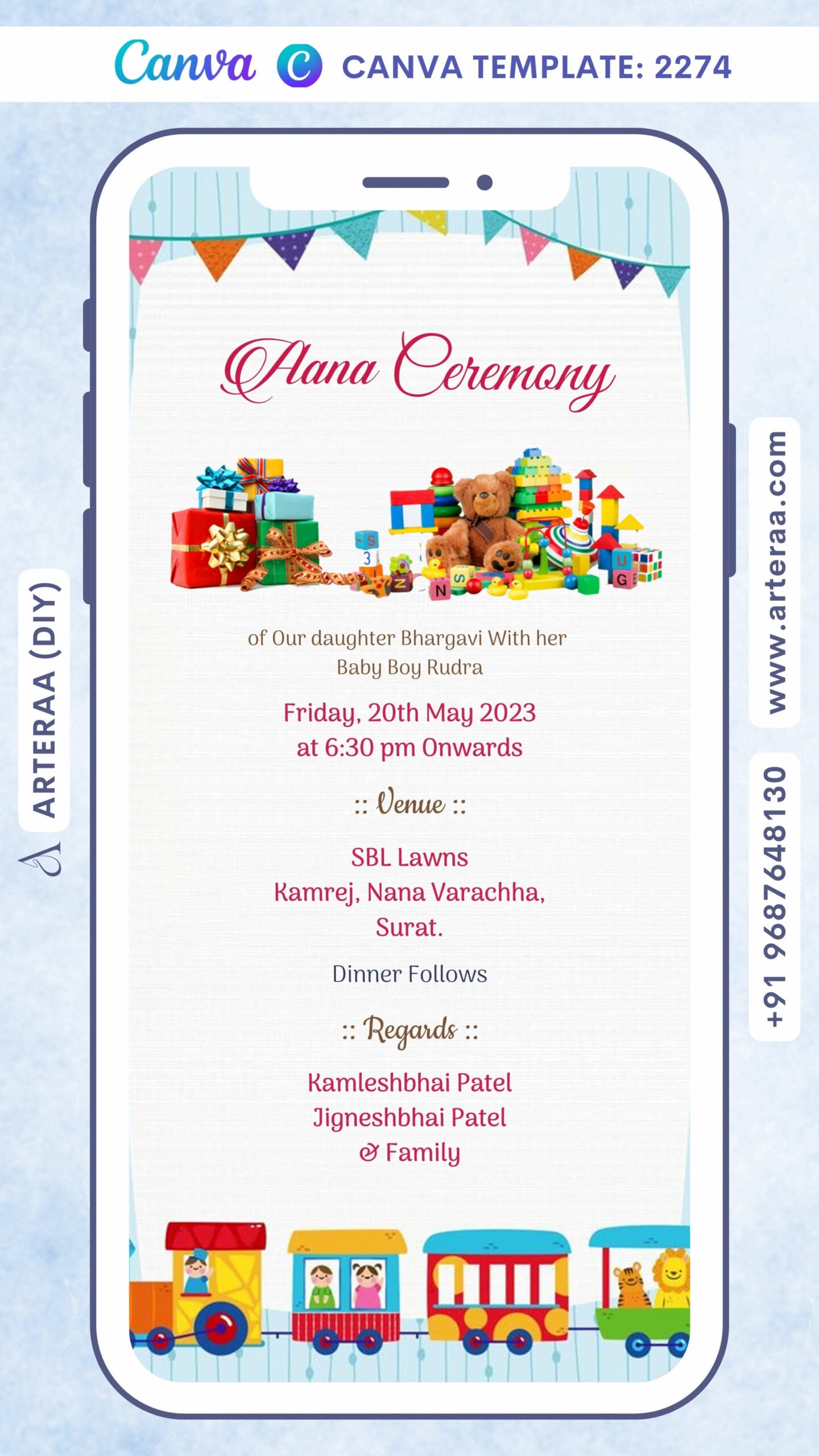 Digital Aana Ceremony Invitation Of Indian Family In English Language With Playful Theme Canva Editable Video Template Design No. 2274