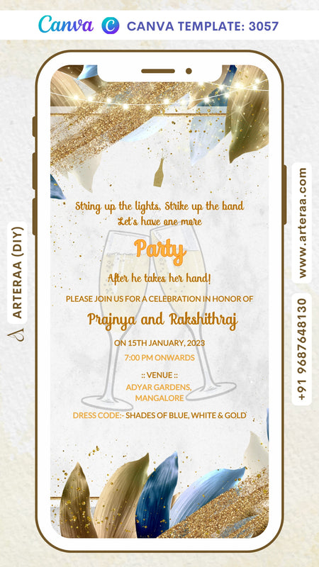 Digital Cocktail Party Invitation of South Indian Family in English Language With Aesthetic Vintage Sparkling Theme Canva Editable Template Design No. 3057