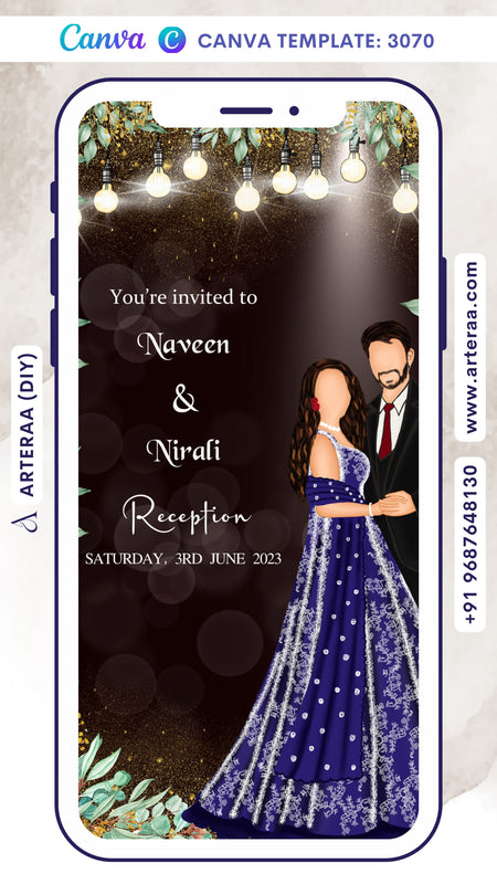 Digital Reception Invitation of Indian Family in English Language With Floral Theme Canva Editable Template Design No. 3070