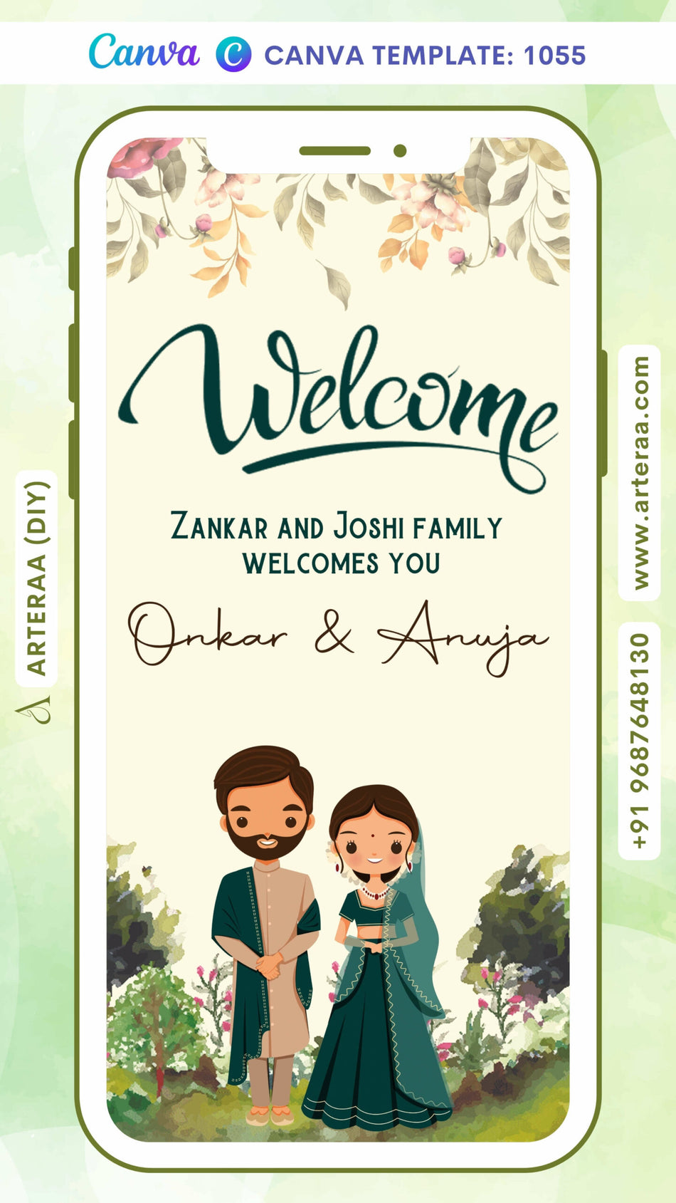 Digital Save the Date Invitation of Indians in English Language With Green Woodland Theme Canva Editable Template Design No. 1055