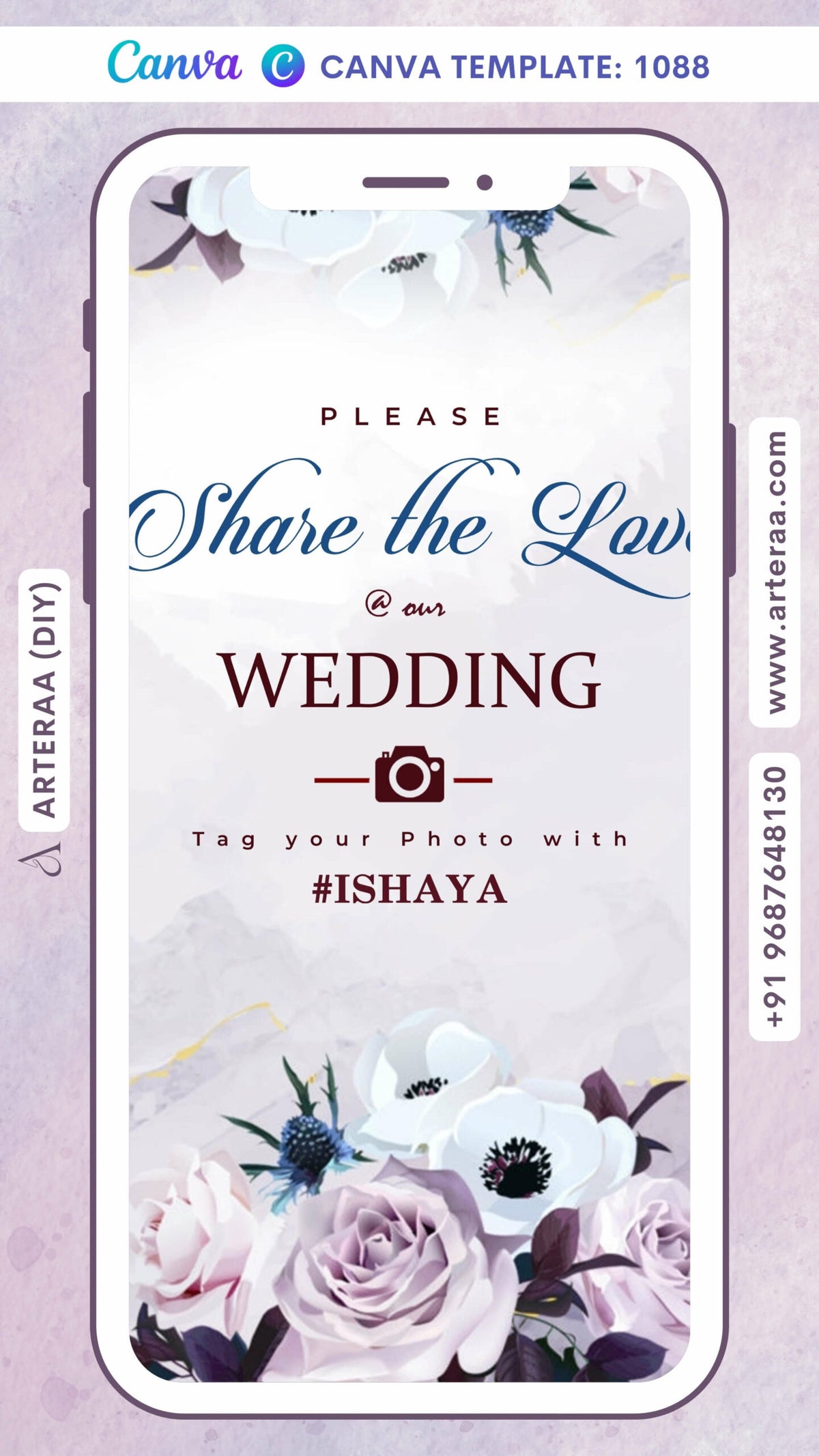 Save the Date card Canva Editable Template in english language with flowers as floral theme design 1088