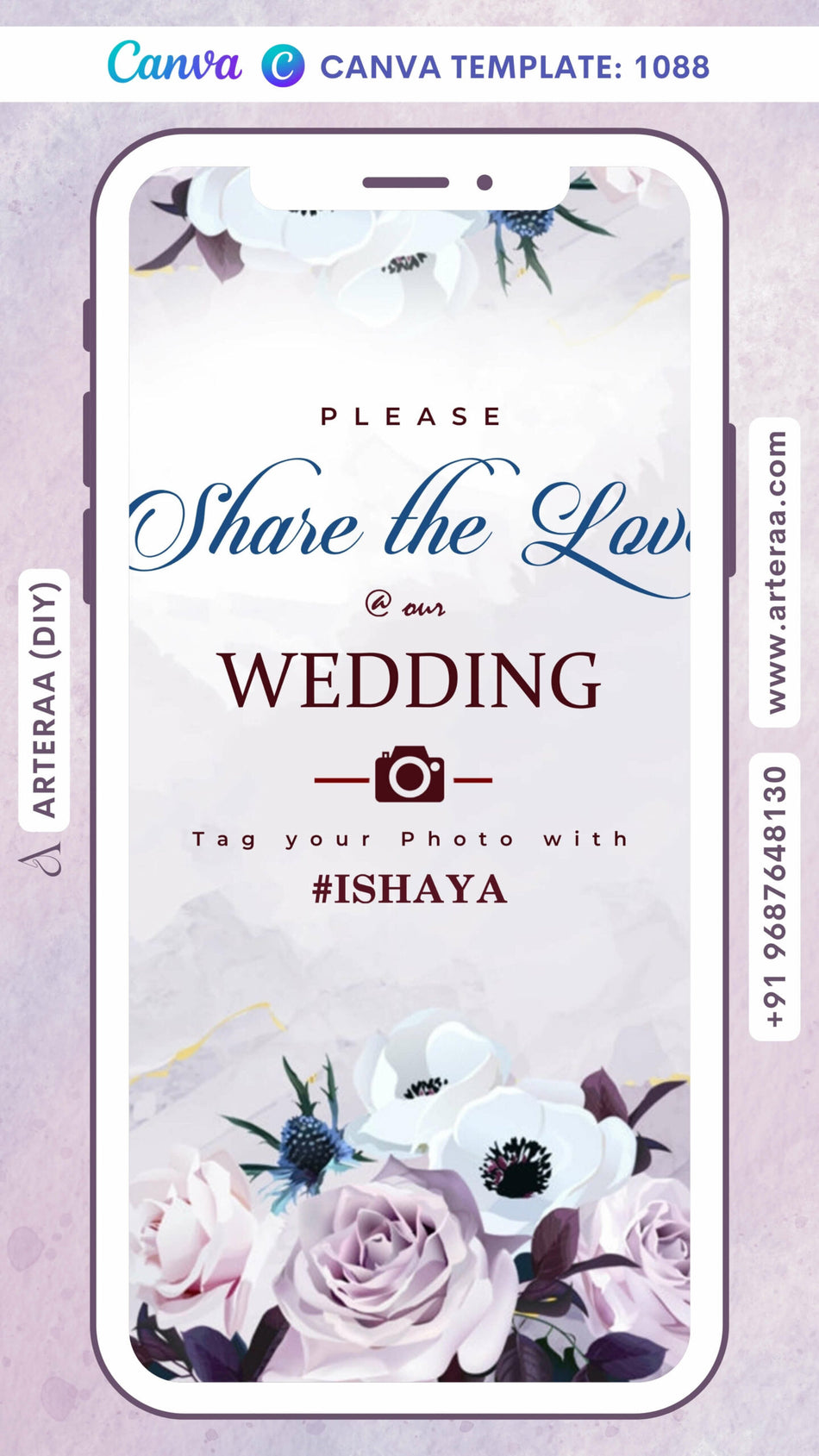 Save the Date card Canva Editable Template in english language with flowers as floral theme design 1088