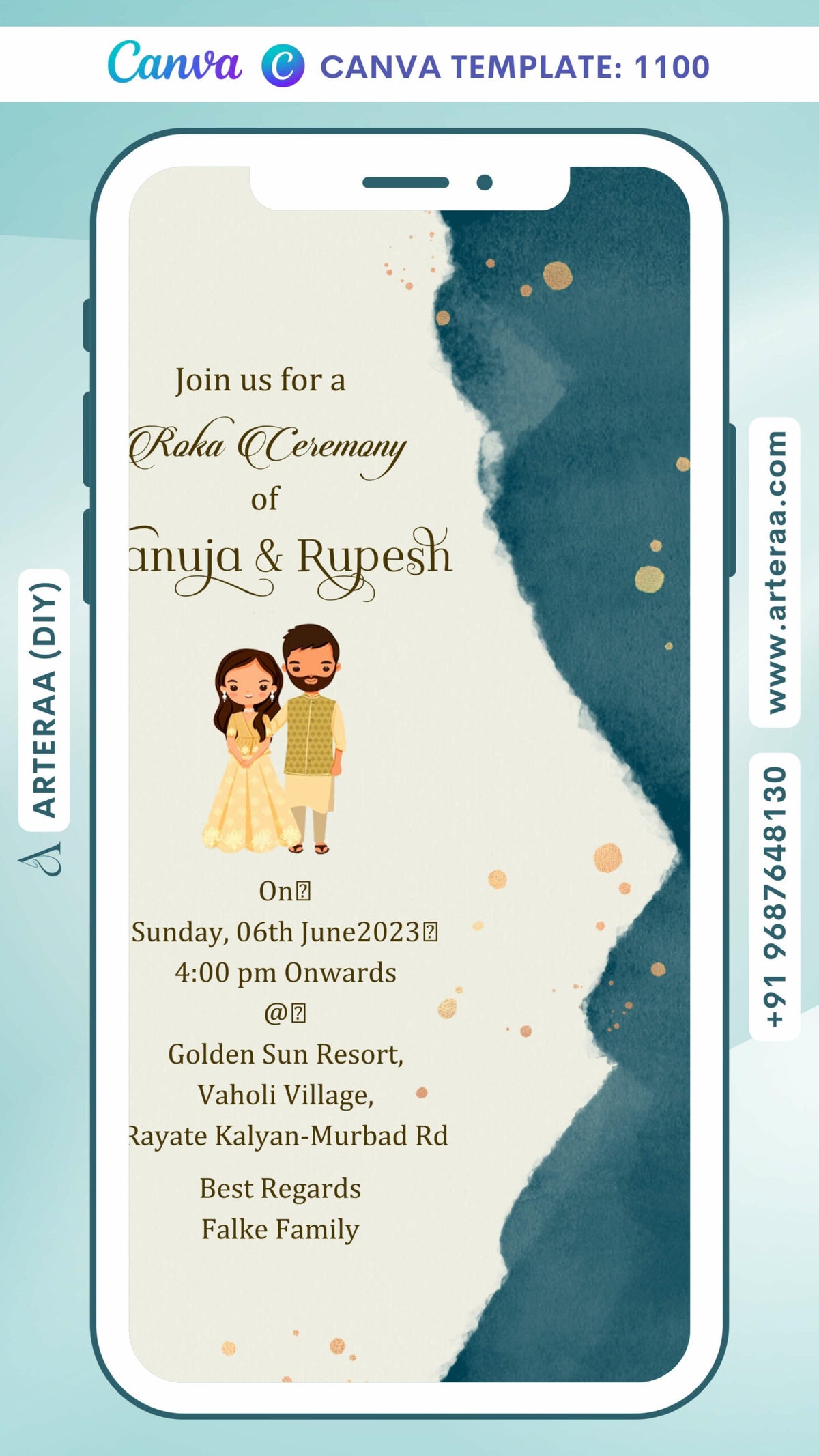 Digital Roka Ceremony Invitation of North Indian Family in English Language With Minimalistic Theme Canva Editable Template Design No. 1100