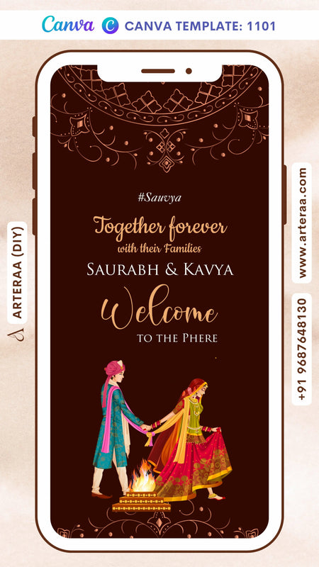 Digital Welcome Standee Invitation of Indians in English Language With Mandala Theme Canva Editable Template Design No. 1101