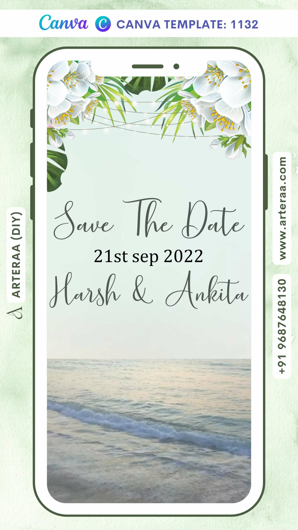 Digital Save the Date Invitation of Indians in English Language With Floral Theme Canva Editable Template Design No. 1132