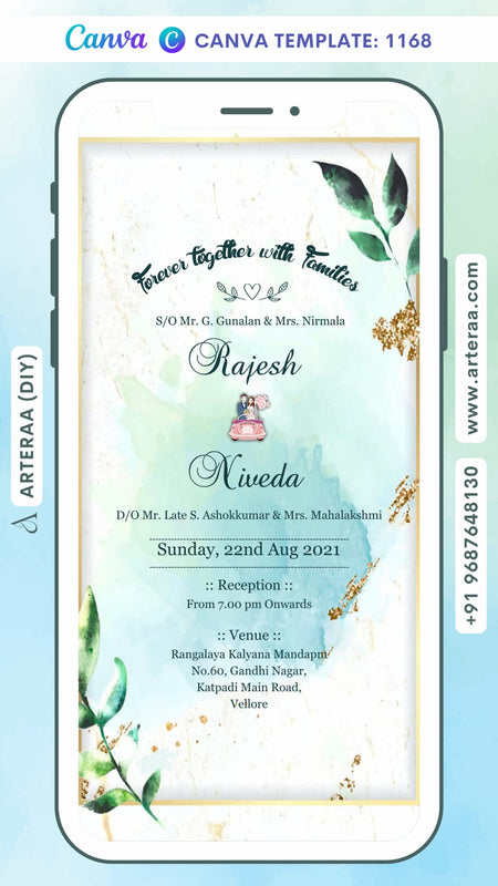 Reception Party invitation card Canva Editable Template in english language with frame as minimalistic theme design 1168