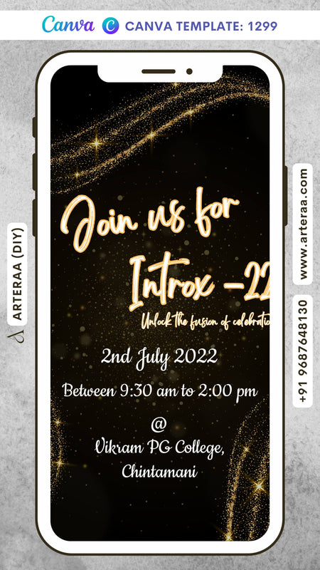 Bachelor Party invitation card Canva Editable Template in english language with glittery theme design 1299