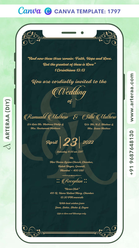 Wedding ceremony invitation card Canva Editable Template of hindu maharashtrian marathi family in english language with minimalistic theme design 1797