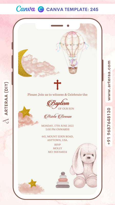Digital Baptism Invitation of Christian Family in English Language With Vintage Theme Canva Editable Video Template Design No. 245