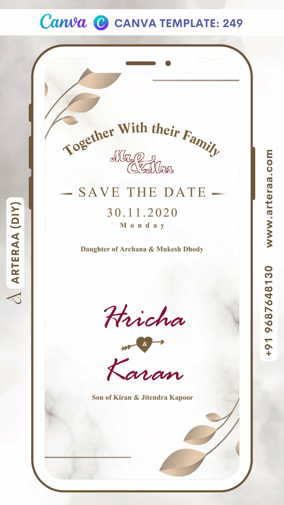 Digital Save The Date Invitation Of Indian Family In English Language With Classic Theme Canva Editable Video Template design No. 249