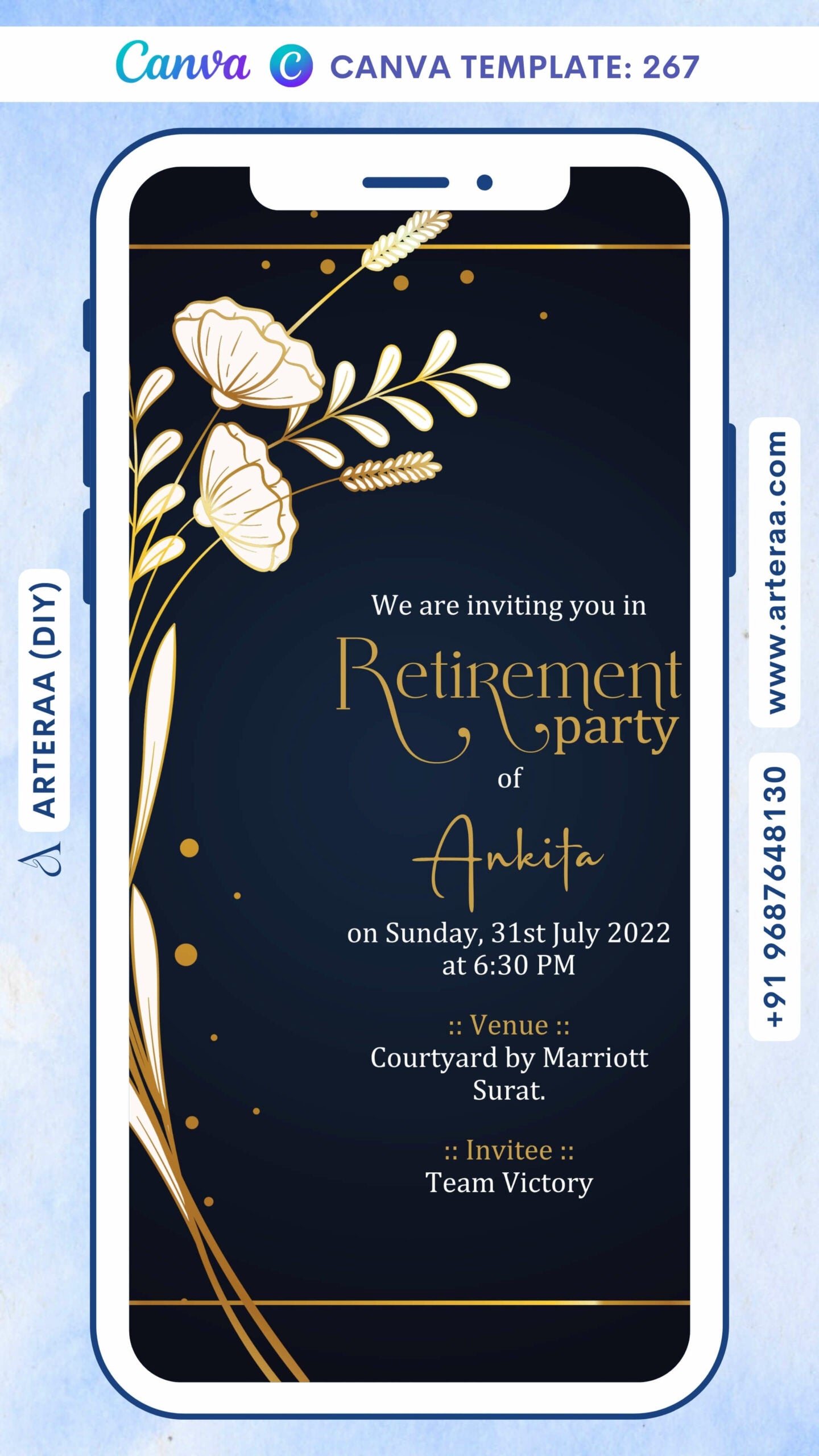 Digital Retirement Party Invitation Of Indian Family In English Language With Floral Theme Canva Editable Video Template design no - 267