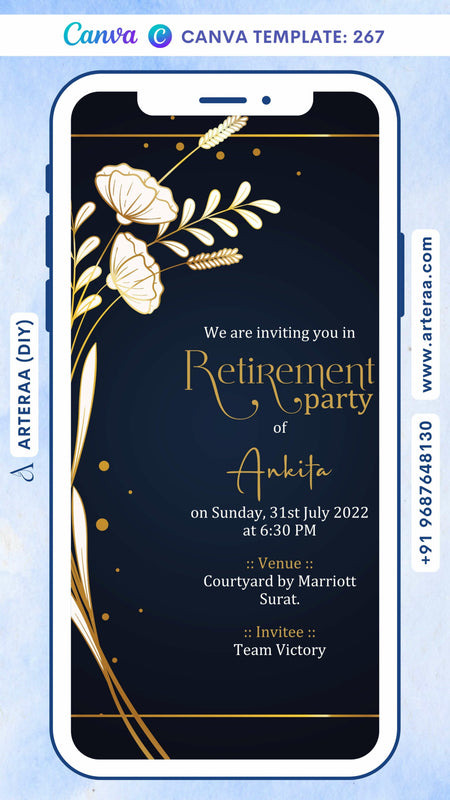 Digital Retirement Party Invitation Of Indian Family In English Language With Floral Theme Canva Editable Video Template design no - 267