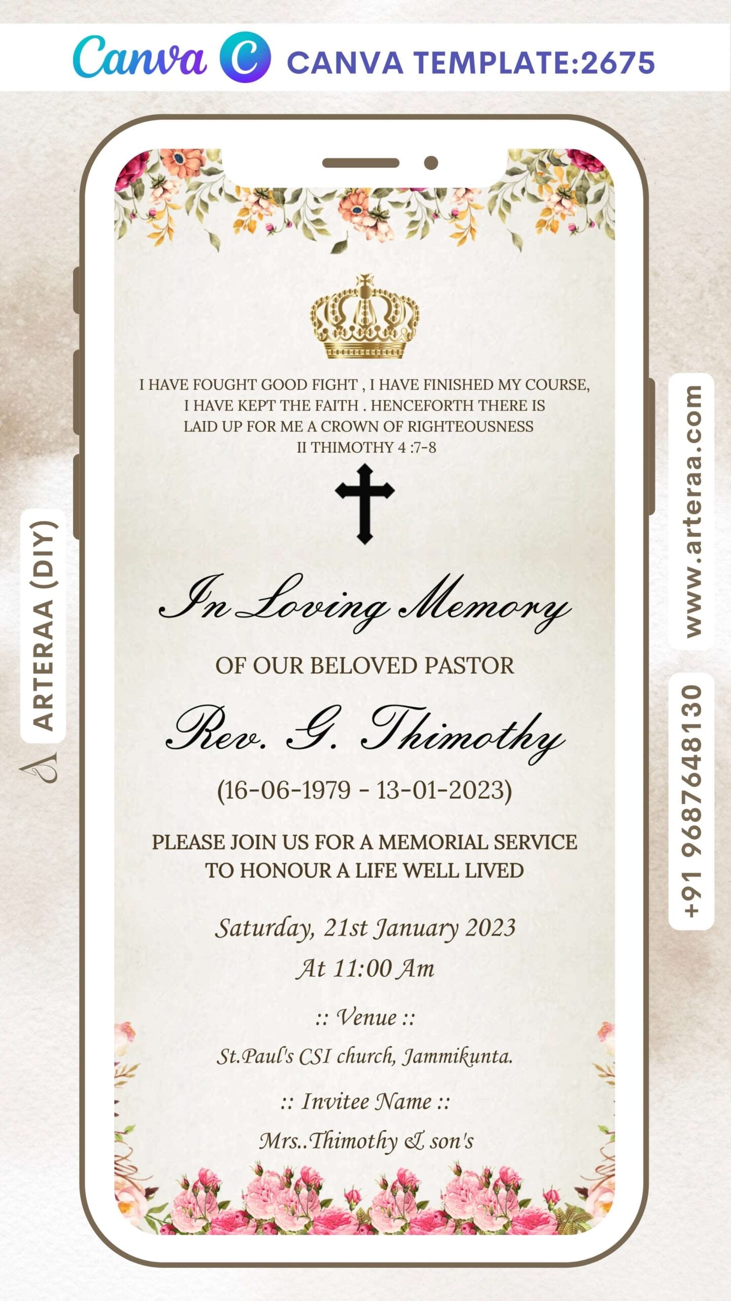 Bible verse Christian wedding ceremony invitation Canva Editable video Template of Catholic church family in english language with Floral theme design 2675