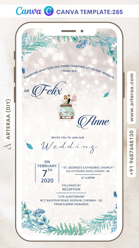Bible verse Christian wedding ceremony invitation Canva Editable video Template of Catholic church family in english language with Aesthetic theme design 285