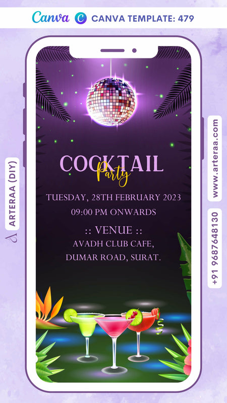 Digital Cocktail Party Invitation Of Indian Family In English Language With Classic Theme Canva Editable Template design no - 479