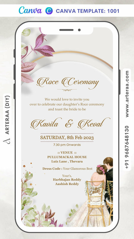 Digital Role Ceremony Invitation of Indian Family in English Language With Romantic Theme Canva Editable Video Template Design No. 1001