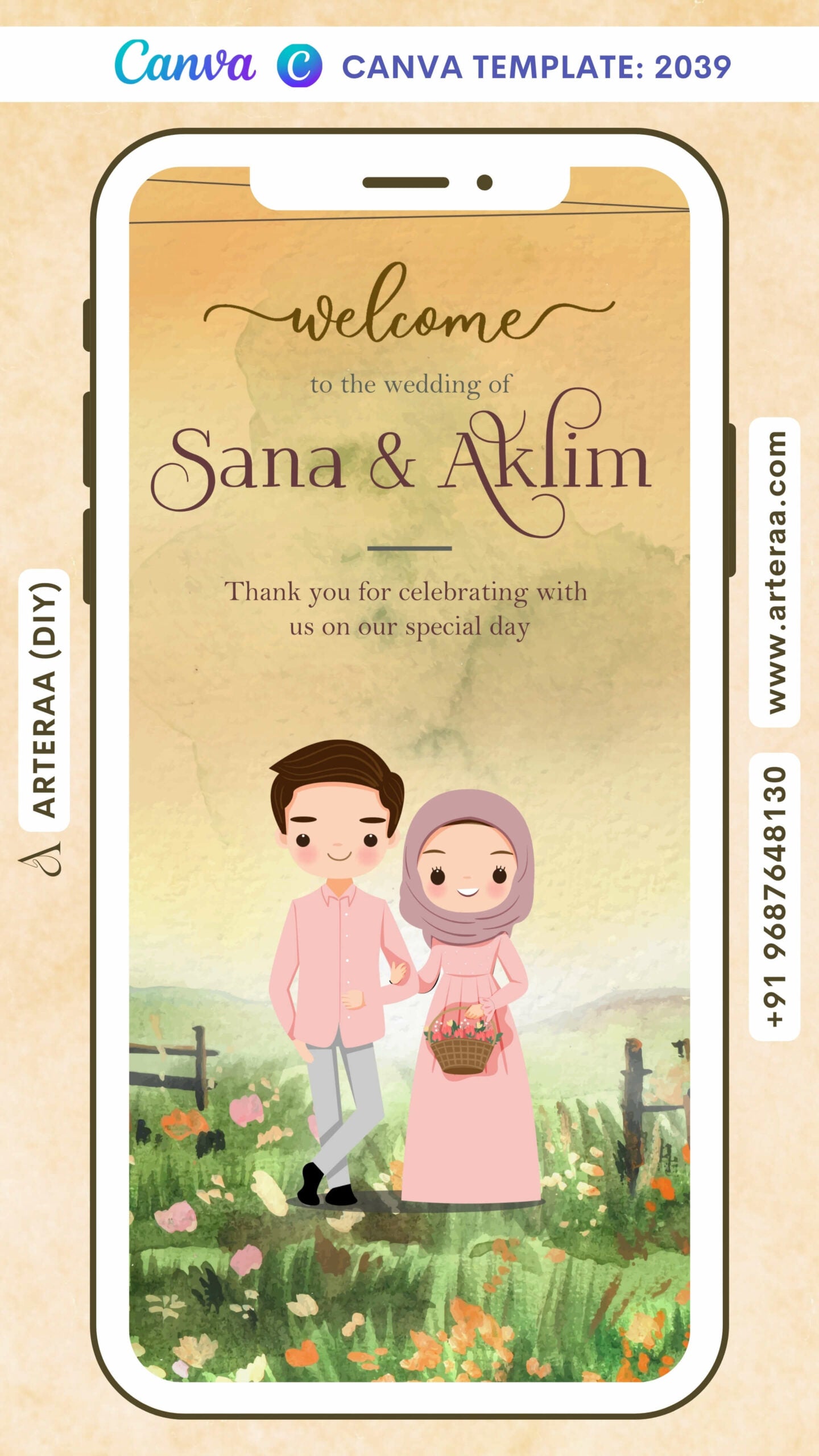 Digital Wedding Ceremony Invitation Of Indian Family In English Language With Floral Theme Canva Editable Video Template design no - 2039