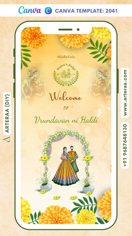 Digital Haldi Ceremony Invitation Of Indian Family In English Language With Floral Theme Canva Editable Video Template design no - 2041