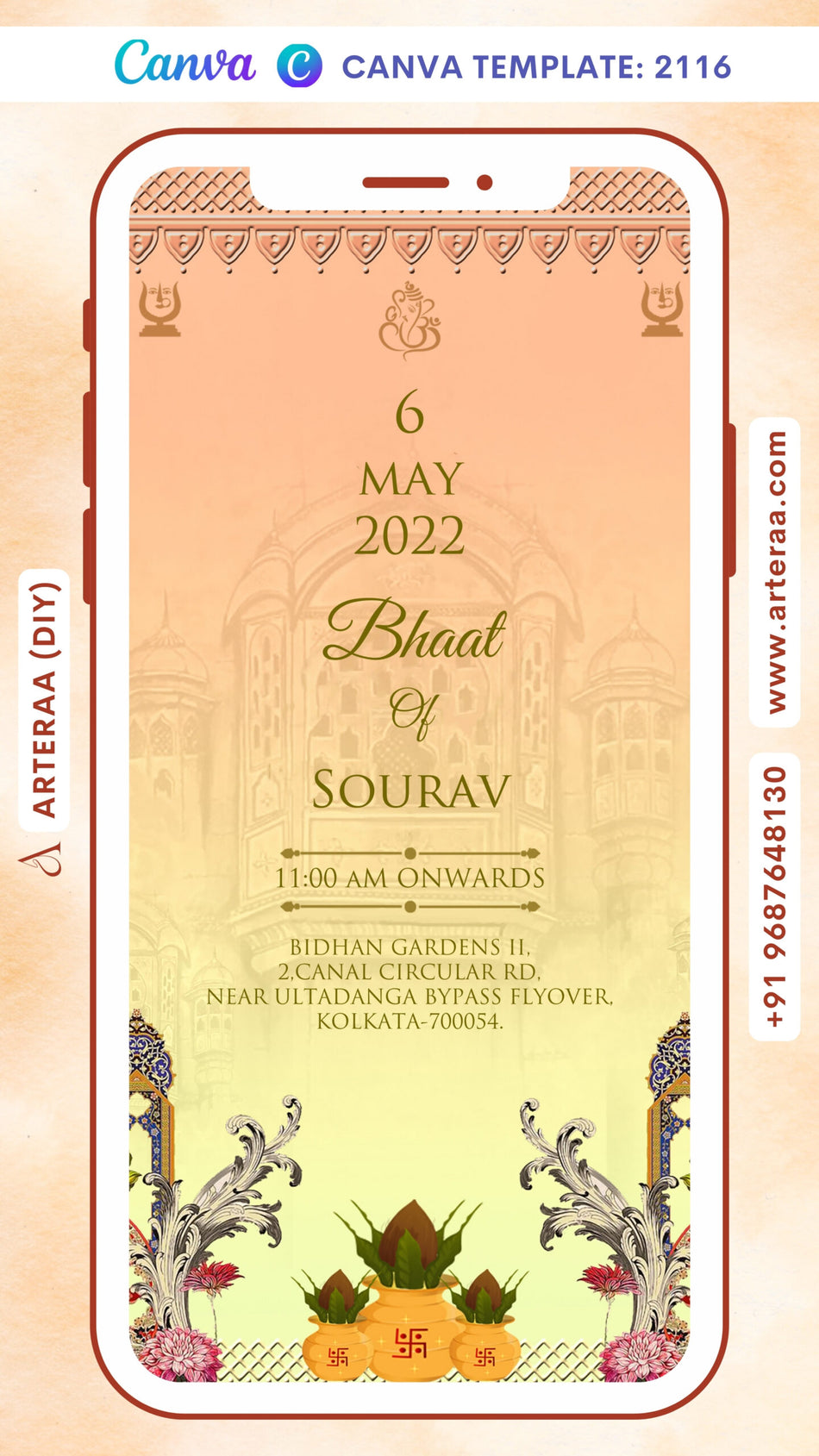 Digital Bhaat Ceremony Invitation Of Indian Family In English Language With Indian Traditional Theme Canva Editable Video Template design no - 2116