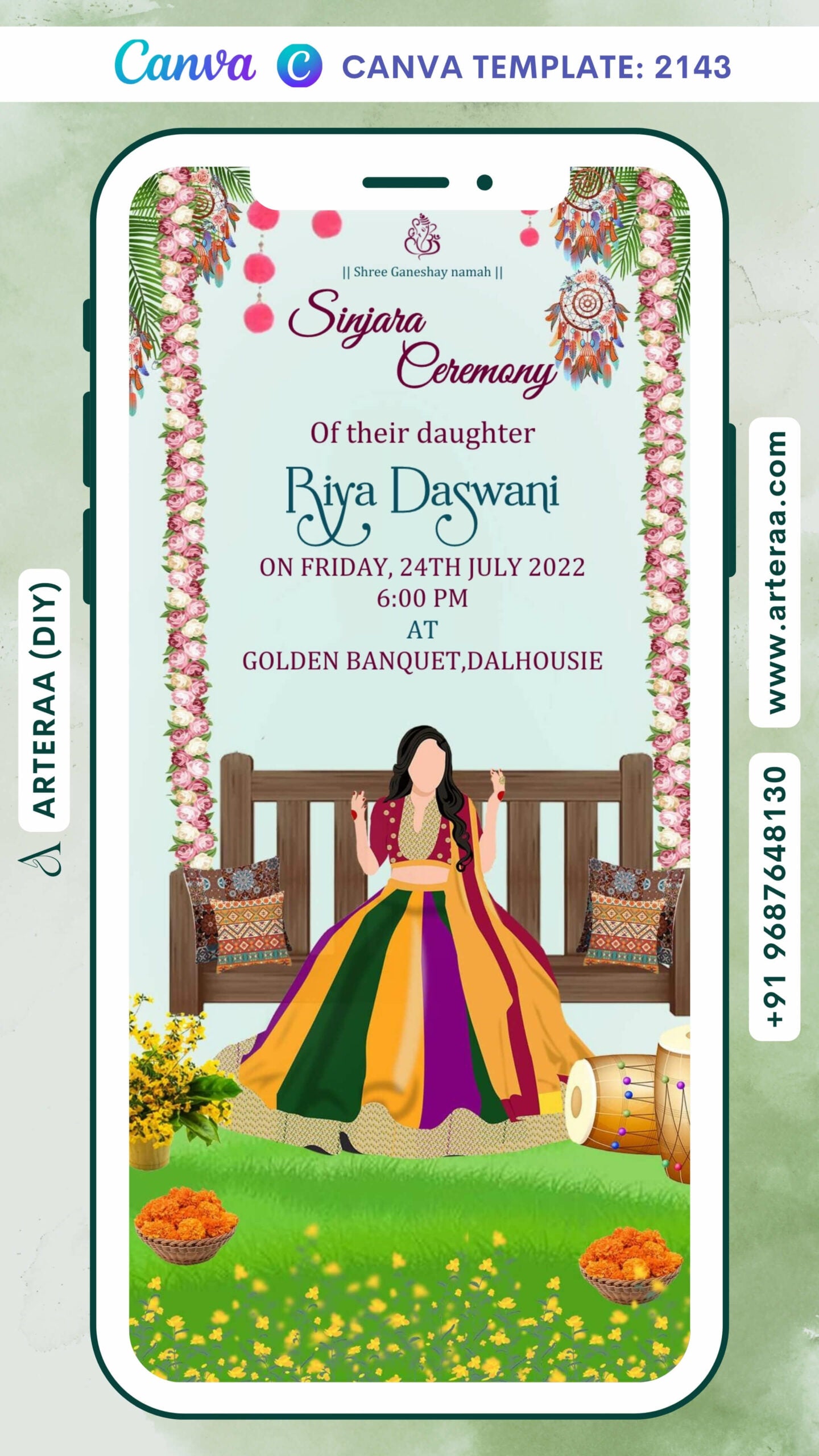 Digital Sinjara Ceremony Invitation of Indian Family in English Language With Indian Traditional Theme Canva Editable Video Template Design No. 2143