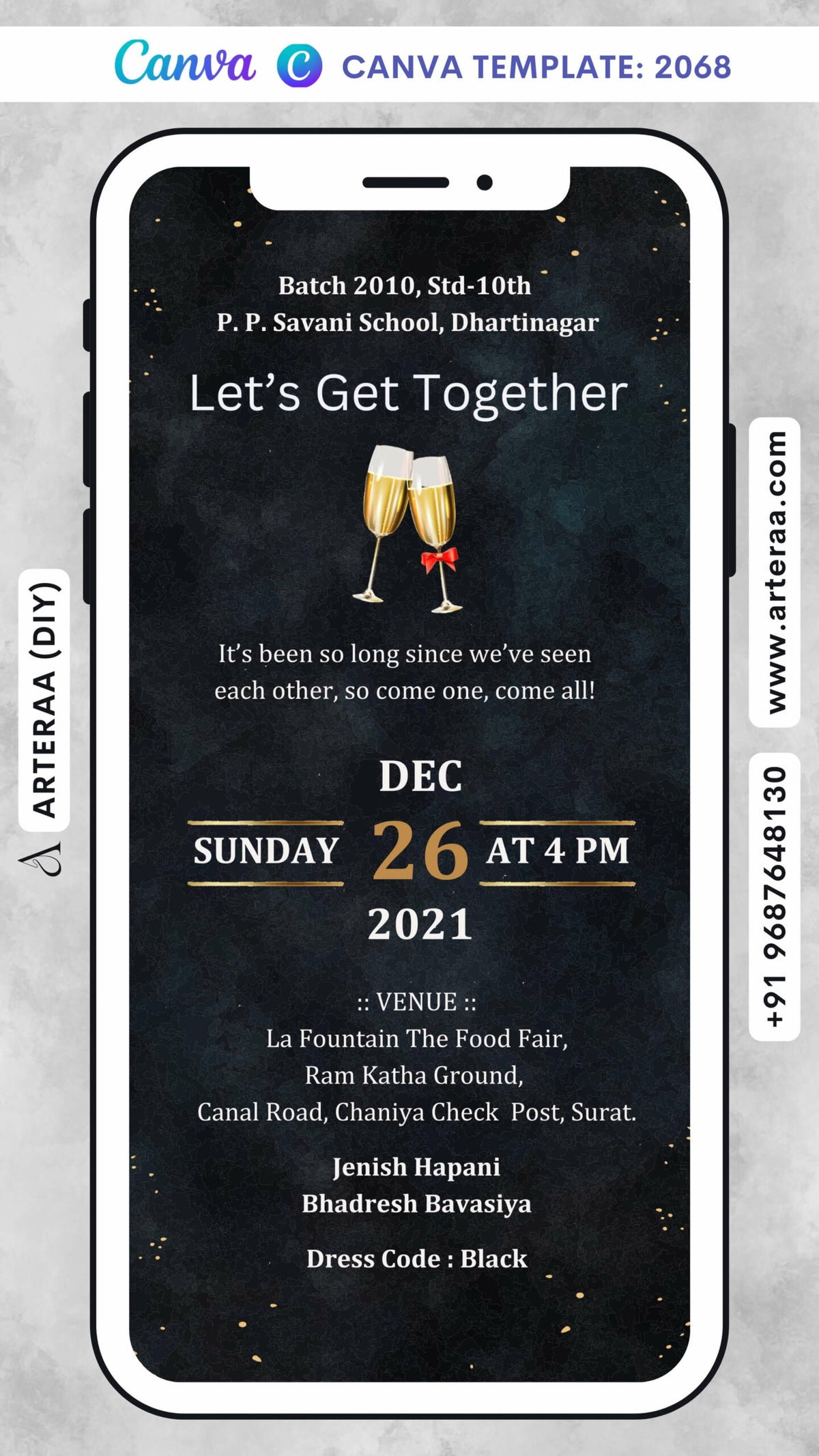 Digital Coctail Party Invitation Of Indian Family In English Language With Dark Sparkle Theme Canva Editable Video Template design no - 2068
