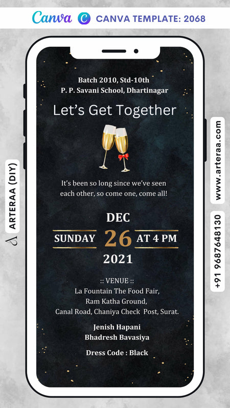 Digital Coctail Party Invitation Of Indian Family In English Language With Dark Sparkle Theme Canva Editable Video Template design no - 2068