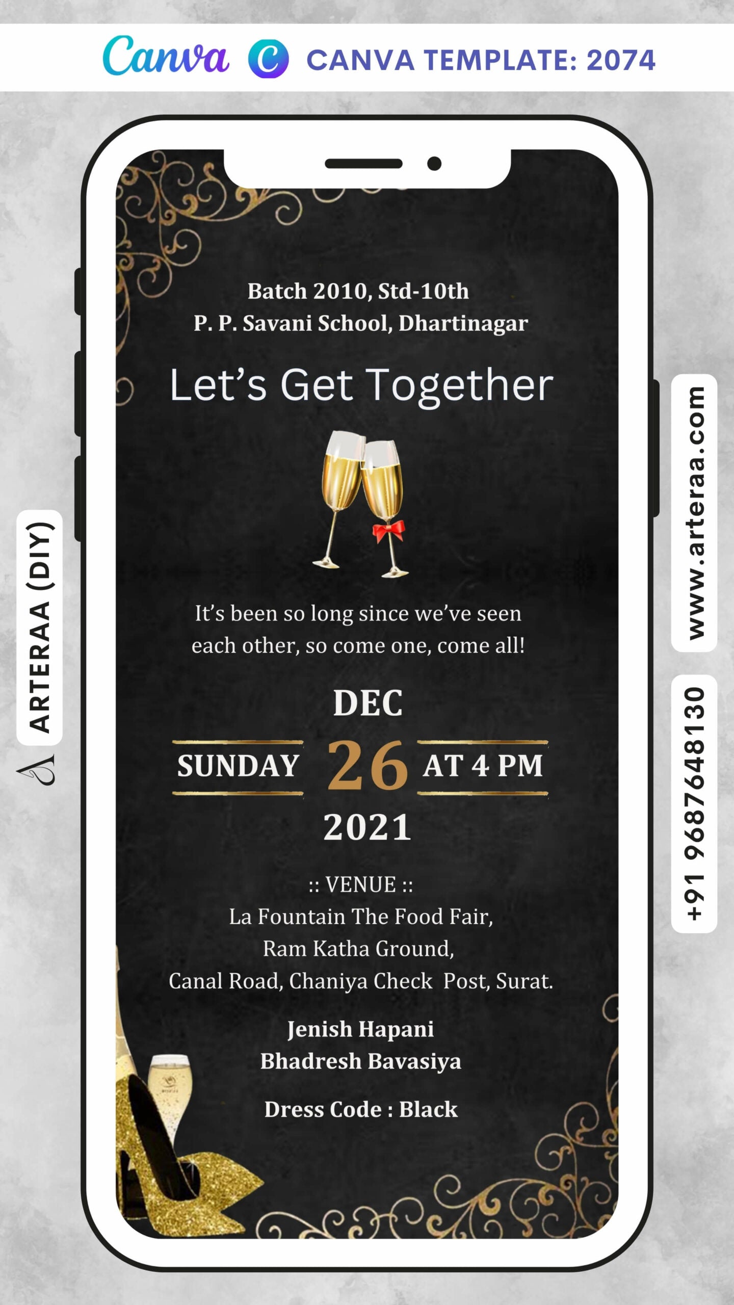 Digital Get Togethe Party Invitation Of Indian Family In English Language With Dark Texture Theme Canva Editable Video Template design no - 2074