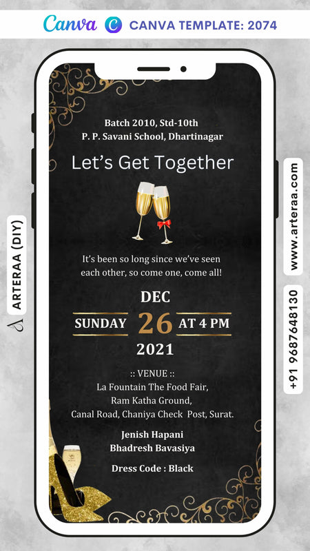 Digital Get Togethe Party Invitation Of Indian Family In English Language With Dark Texture Theme Canva Editable Video Template design no - 2074