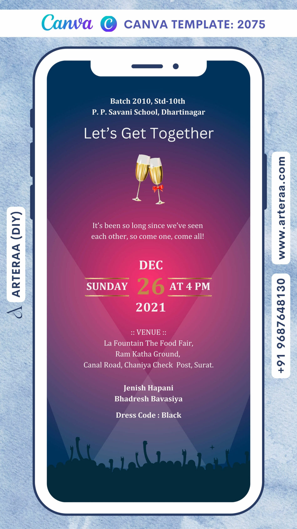 Digital Get Togethe Party Invitation Of Indian Family In English Language With Dark Palyful Texture Theme Canva Editable Video Template design no - 2075