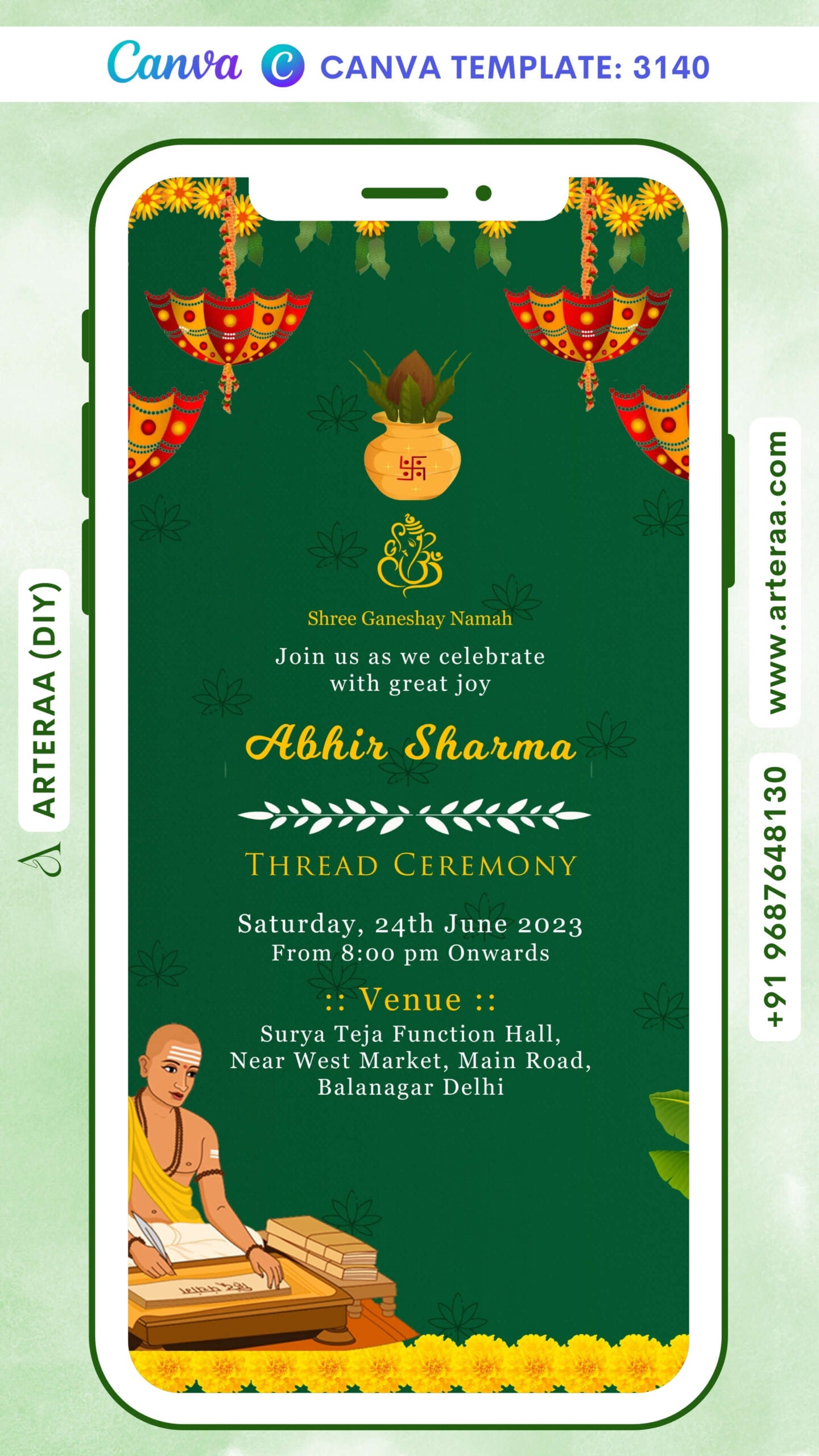 Thread ceremony invitation card by canva in english language with dood ...
