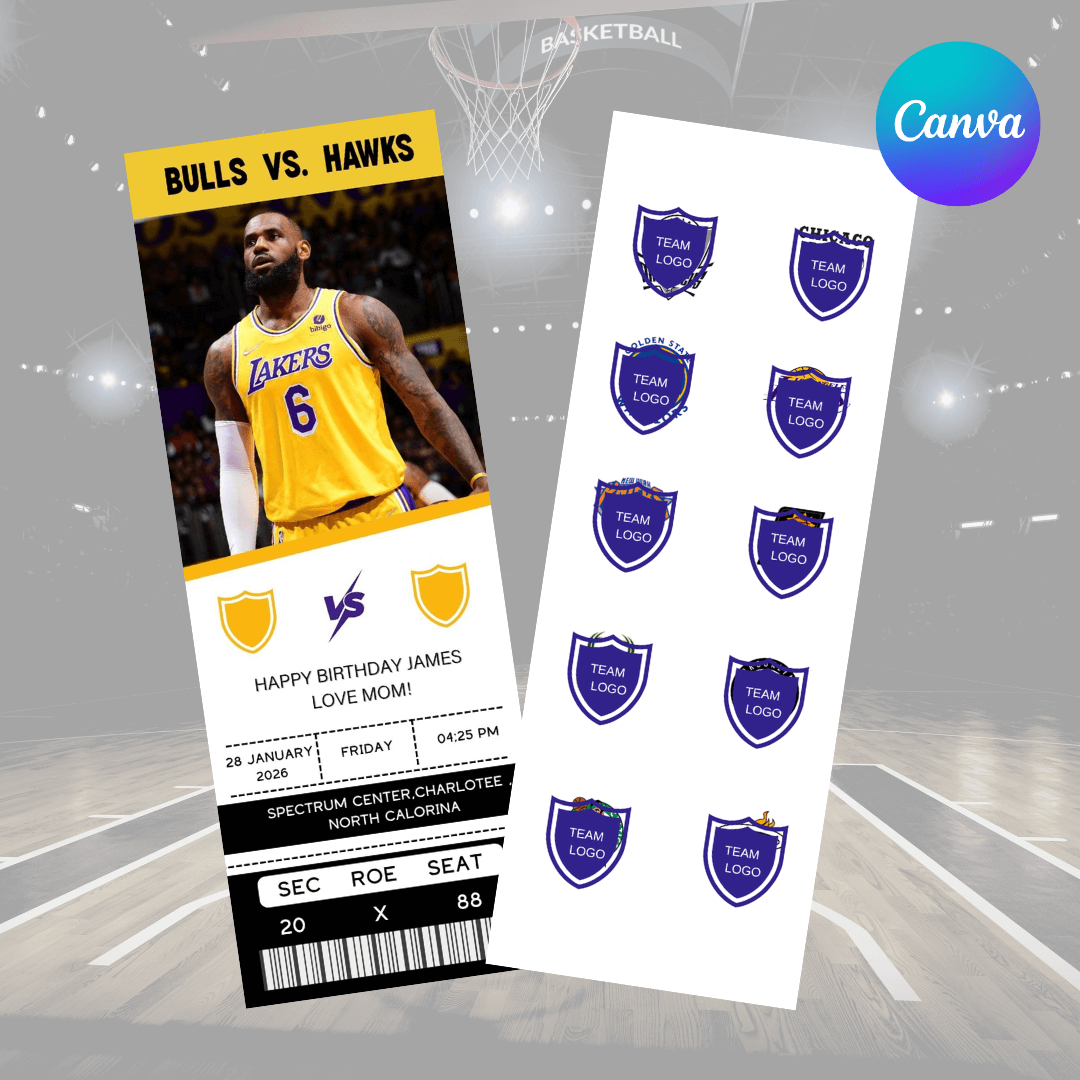 EditableBasketballGameTicketSurpriseGiftTemplate